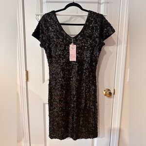 New MANER Women's Sequin Glitter Short Sleeve Dress V Neck Dress